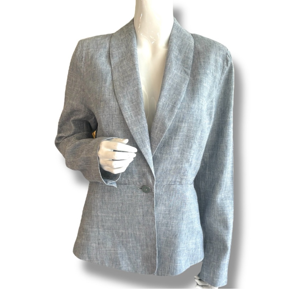 CAbi Heather Blue Beachwalk Linen Blend Tailored Blazer. Women’s Size 8